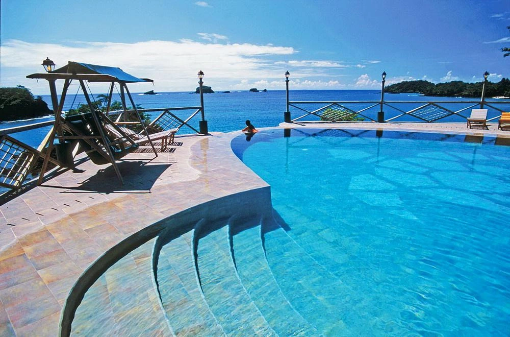 Waterfront pool and terrace from the San Jose Island prior property presentation