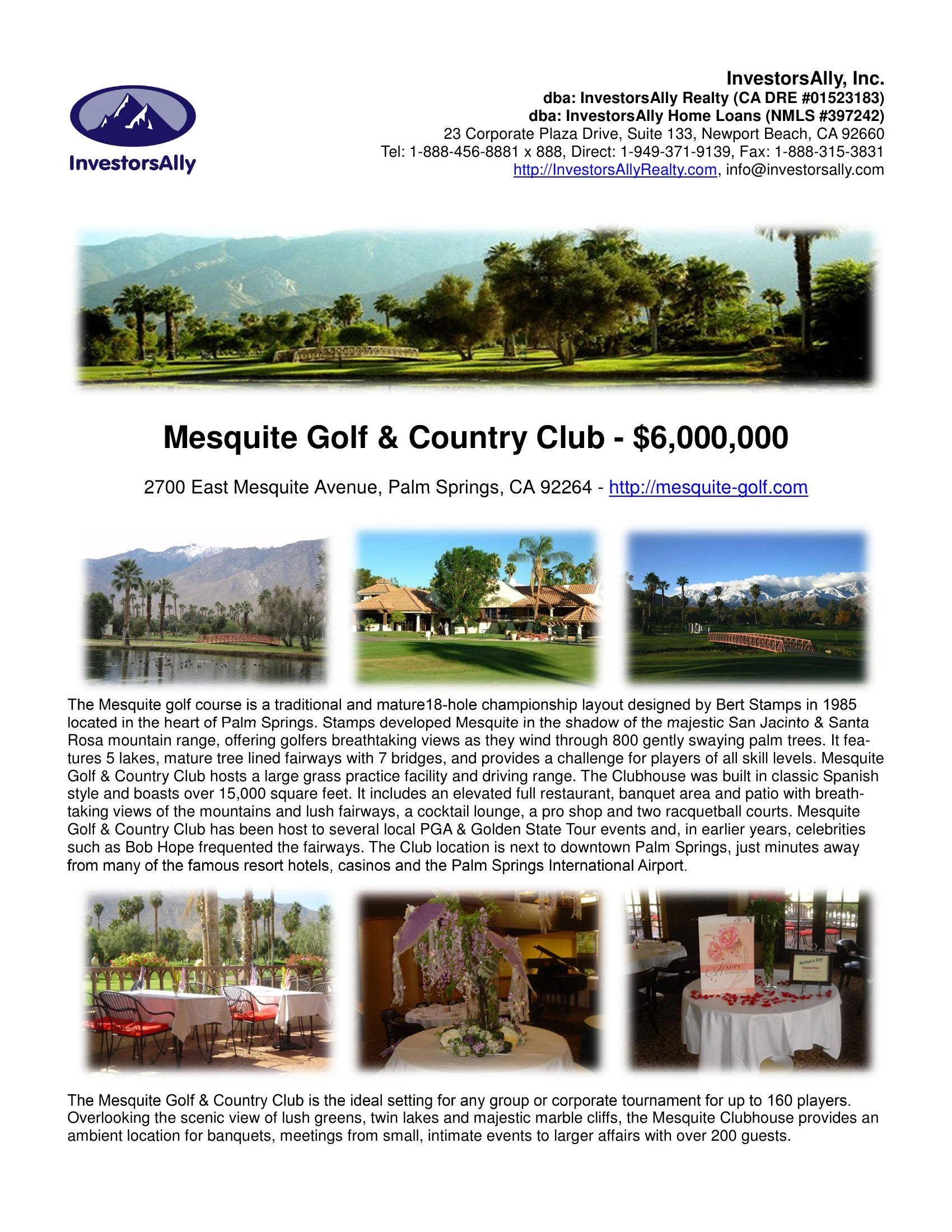 Original brochure for Mesquite Golf & Country Club, Palm Springs (121 acres)