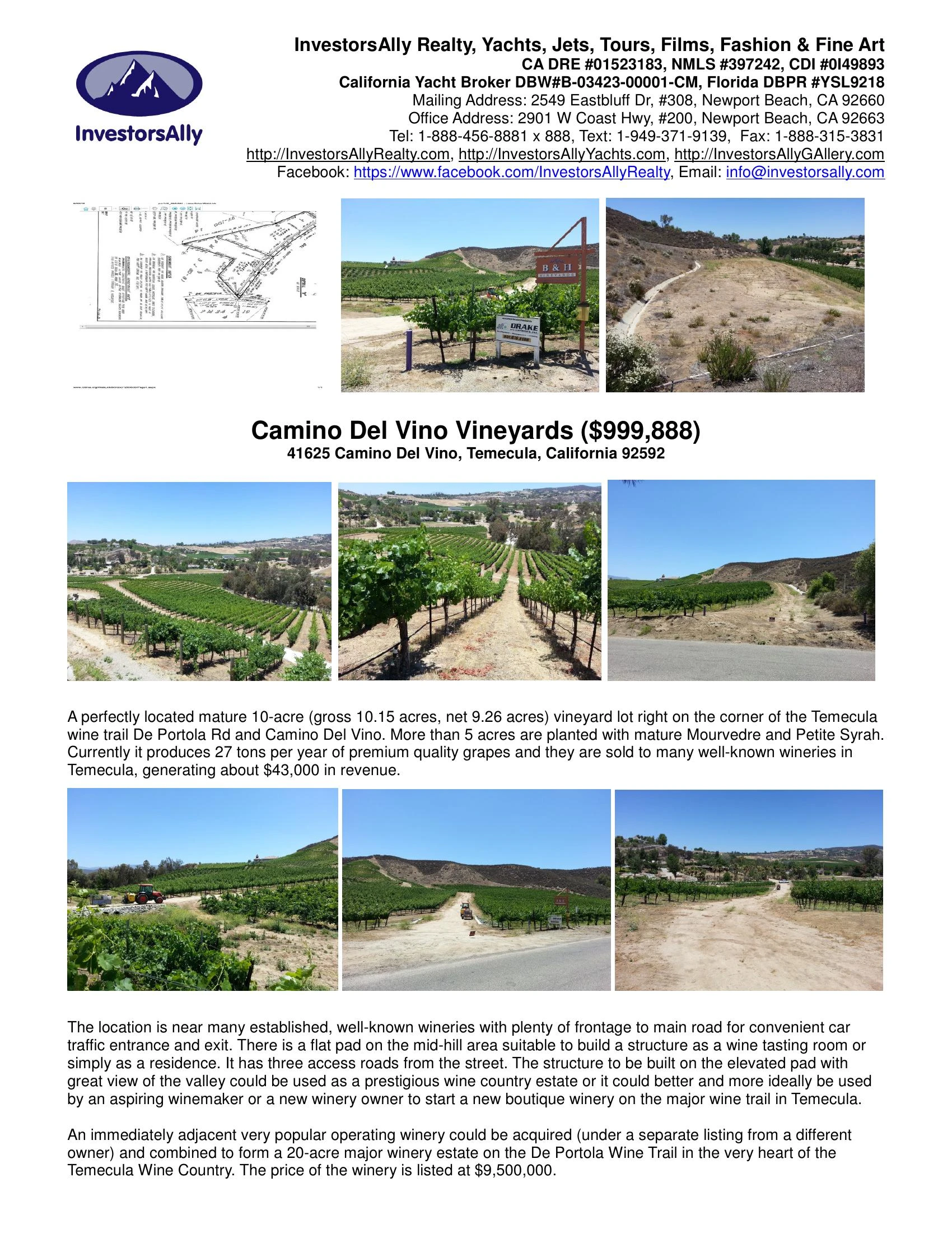 Original brochure for Camino Del Vino Vineyards