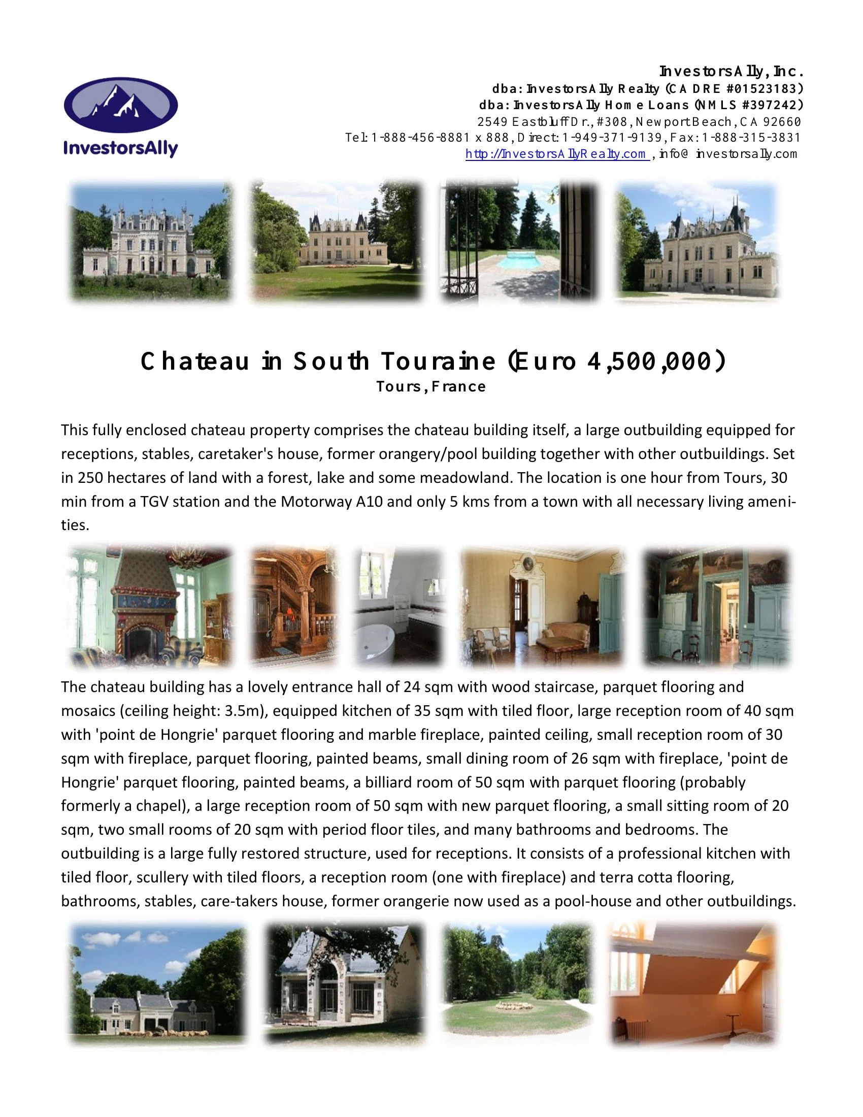 Original brochure for Chateau in South Touraine, Tours, France