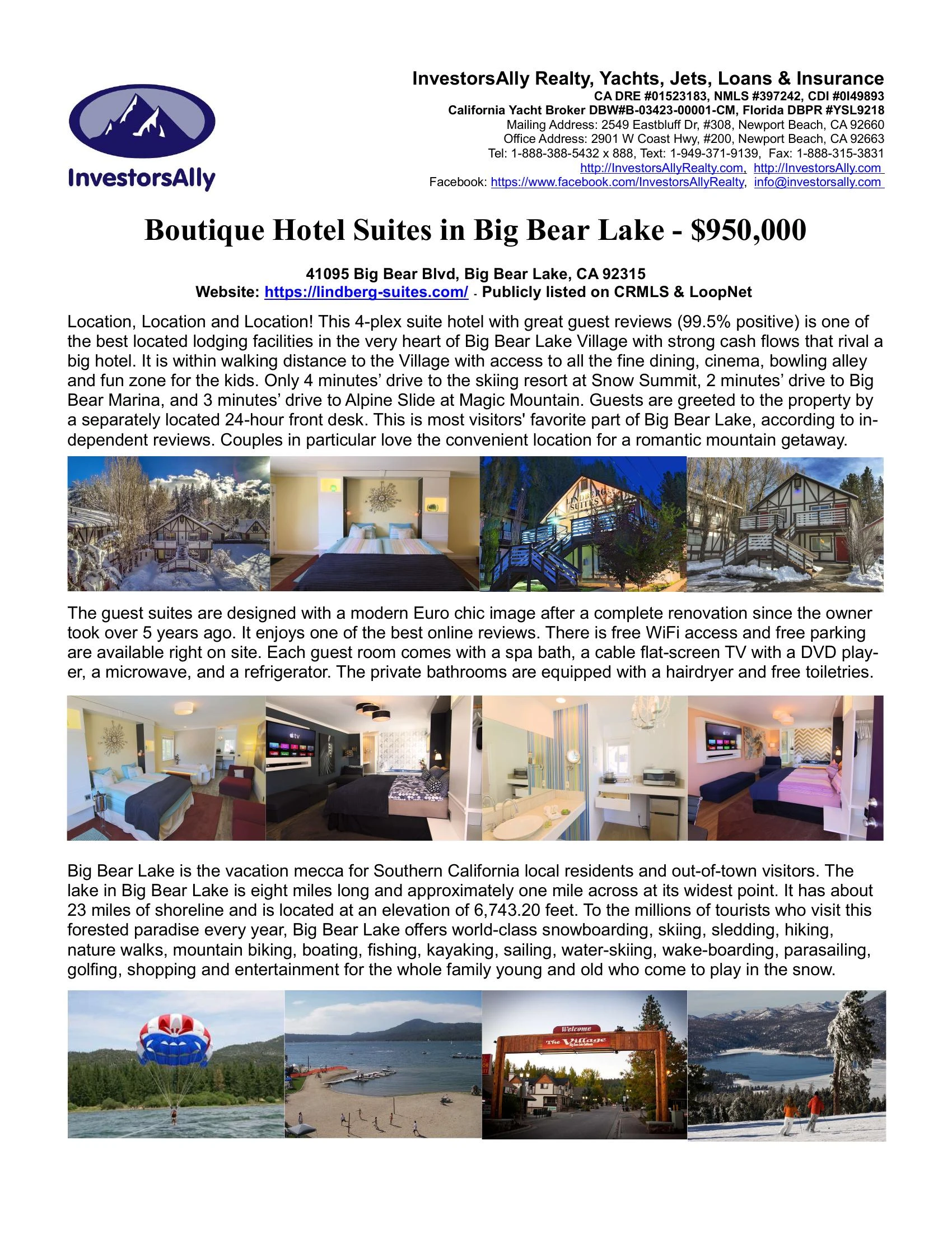 Original brochure for Lindberg Suites — Big Bear Lake, California