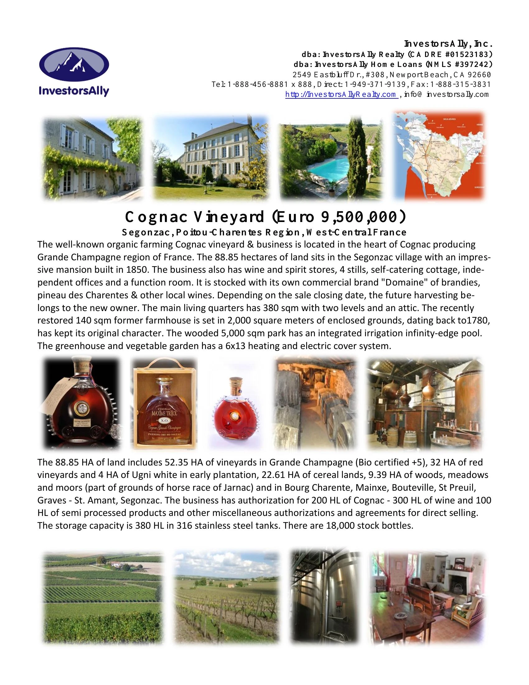 Original brochure for Cognac Vineyard Estate, Segonzac, Poitou-Charentes, France
