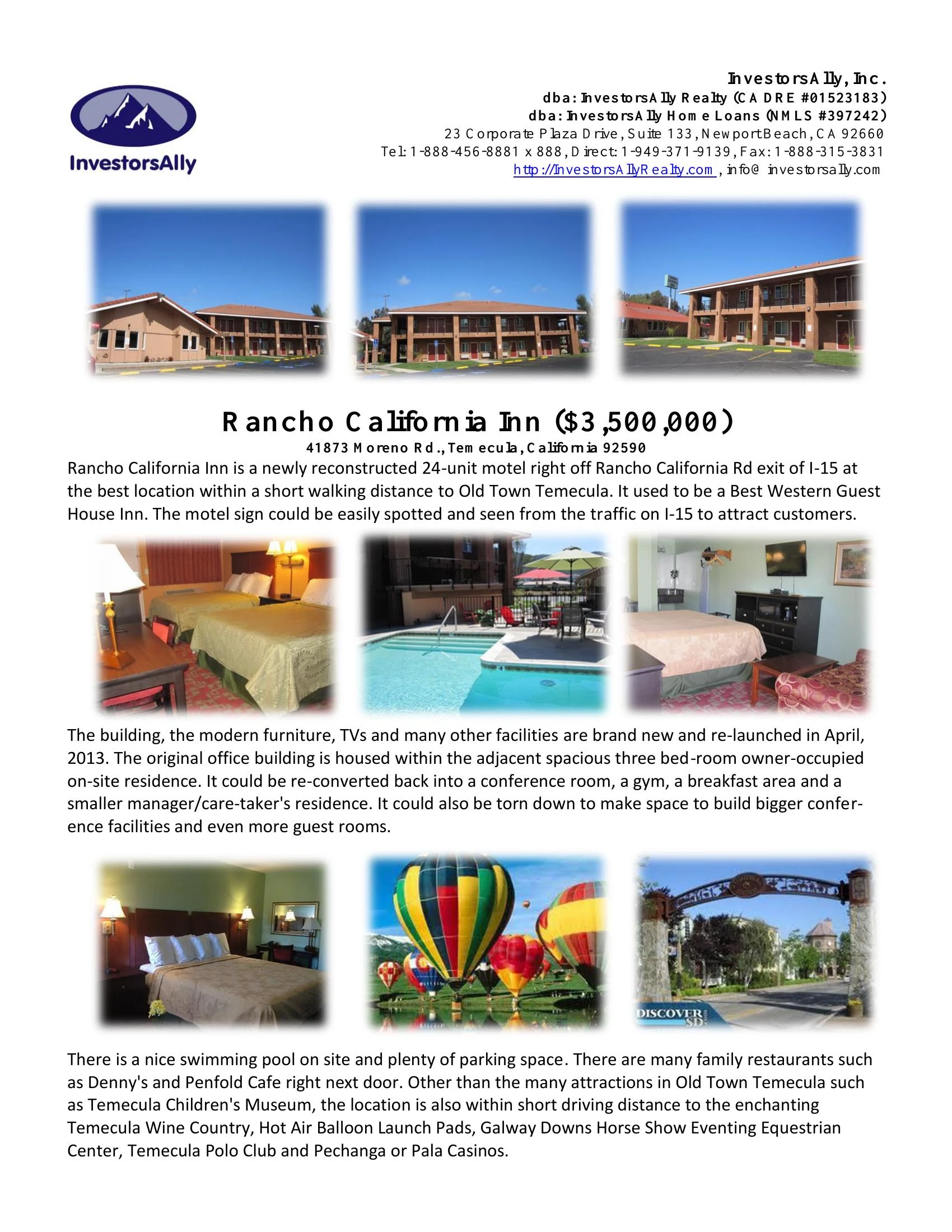 Original brochure for Rancho California Inn