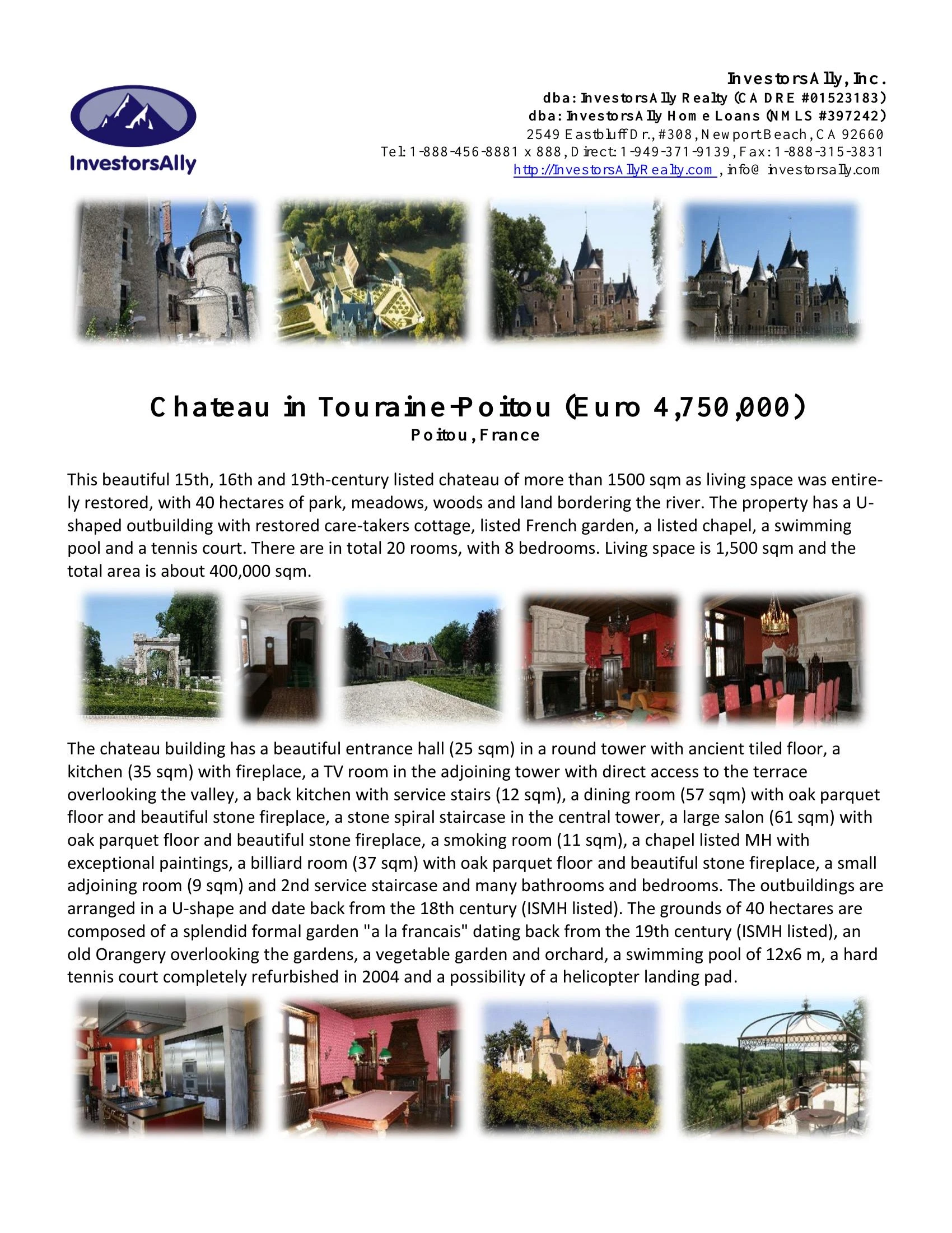 Original brochure for Chateau in Touraine-Poitou, Poitou, France