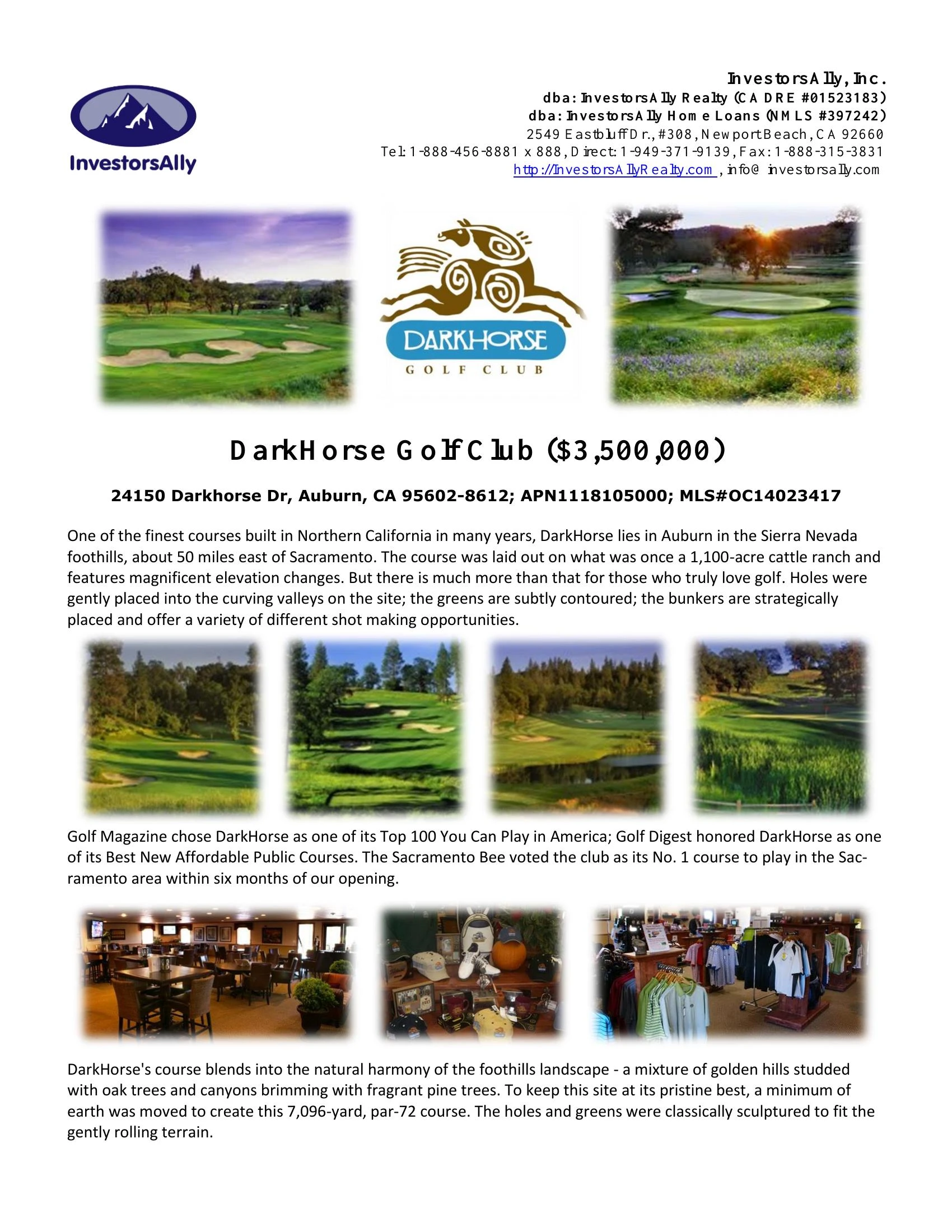 Original brochure for DarkHorse Golf Club in Auburn, CA